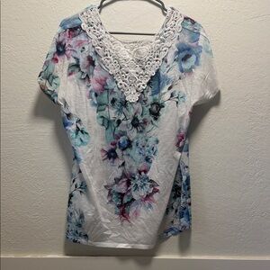 Floral Lace Trim Women's Top